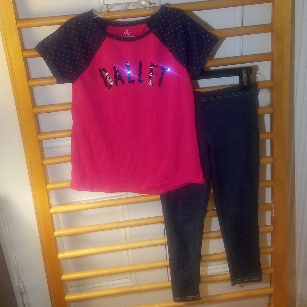 6x-7 Ballet Sequin Top Lands' End & Jeggings Navy